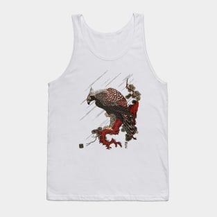 EAGLE ON THE PINE BRANCH IN THE RAIN Antique Japanese Woodcut Tank Top